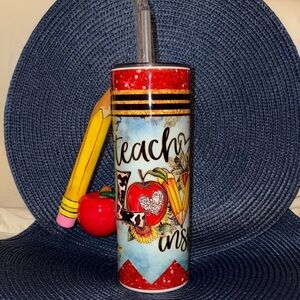 Vibrant “Teach, Love, Inspire” Metal Tumbler with Straw